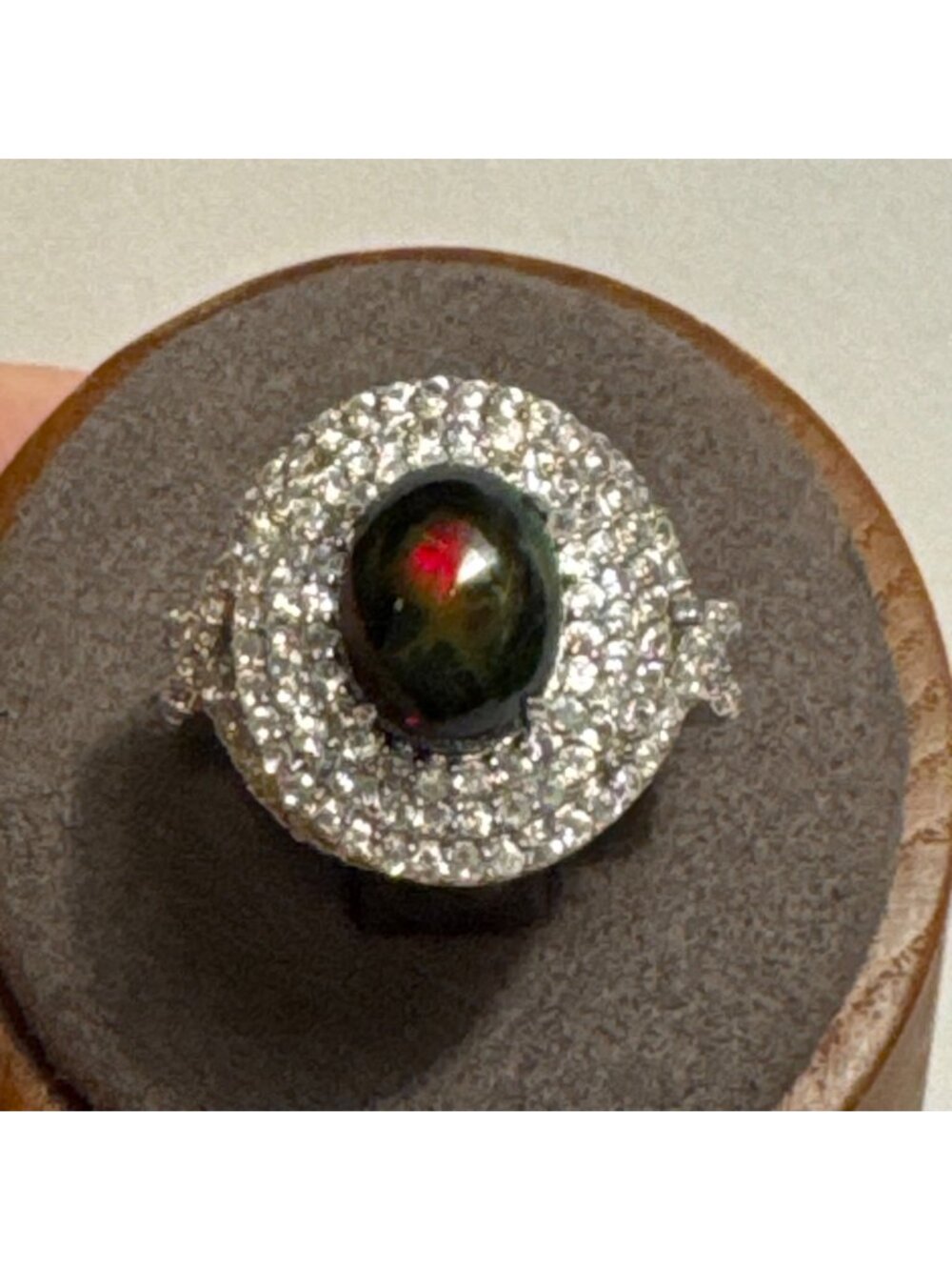 VTG Sterling Silver 925 Black Opal Cubic Zirconia Accents Ring Size 8